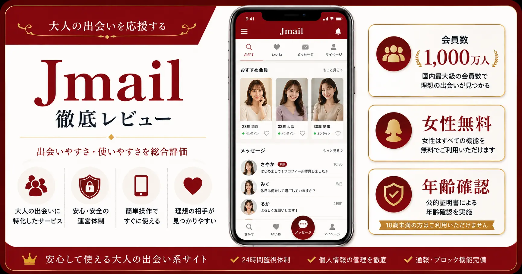 Jメールの基本情報・人妻熟女出会いに向いているかチェックのイラスト